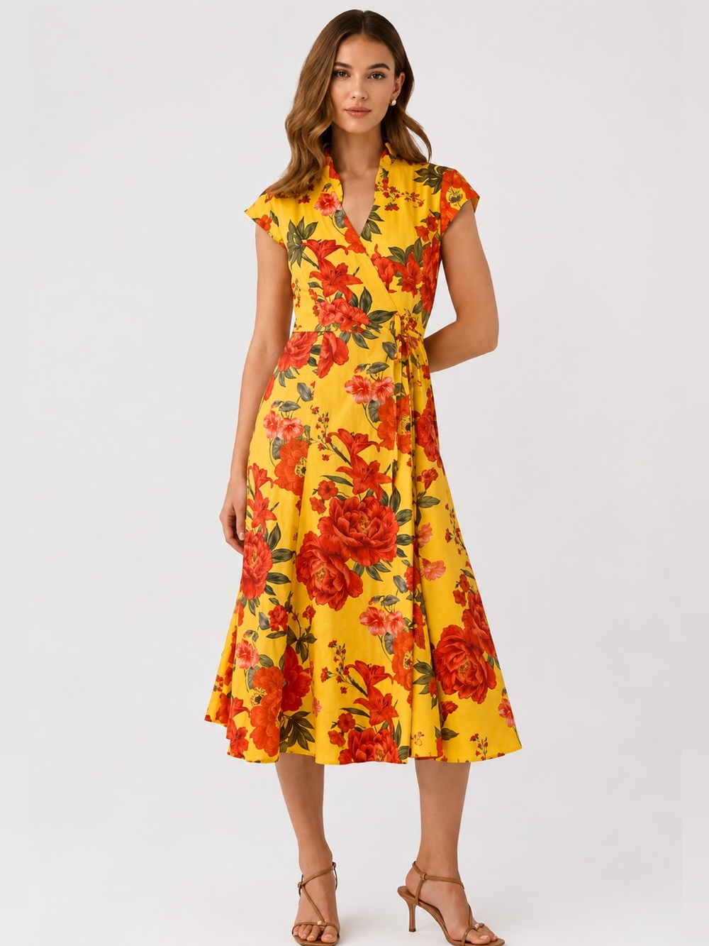 HUTCH Pally Dress Yellow Floral Wrap Midi Dress Size XS NWT $325
